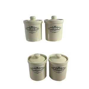 World Market Lot of 4 Ceramic Spice Jars White Seal Lids 3" Tall Flaw